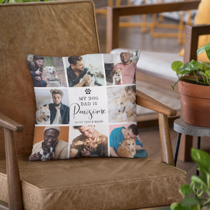 Cute "My Dog Dad is Pawsome' Photo Collage Throw Pillow