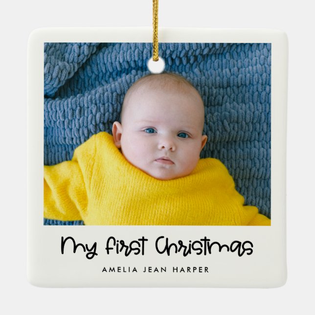 Cute My First Christmas Baby Photo Ceramic Ornament (Back)