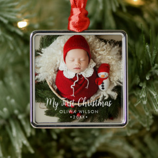 Cute My First Christmas Newborn Baby Photo Metal Ornament