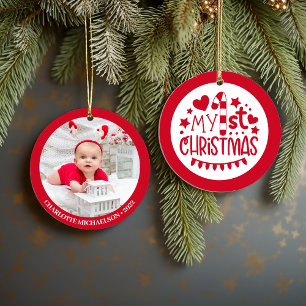 Cute My First Christmas Personalized Photo Ceramic Ornament