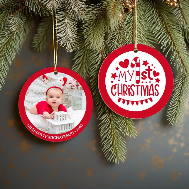 Cute My First Christmas Personalized Photo Ceramic Ornament (Cute My First Christmas Personalized Photo Ceramic Ornament)