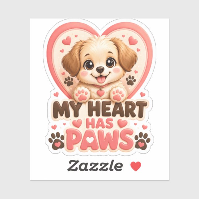 Cute My Heart Has Paws Puppy Sticker (Sheet)