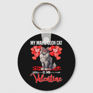 Cute My Maine Coon Cat Is My Valentine Valentines  Keychain