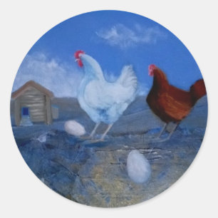 Cute Mystic Chickens Original Modern Art Custom St Classic Round Sticker