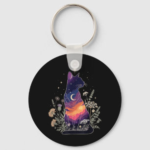 Cute Mystical Cat Lover Kitten Floral Women Girls Keychain