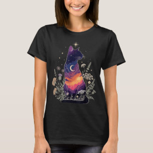 Cute Mystical Cat Lover Kitten Floral Women Girls T-Shirt