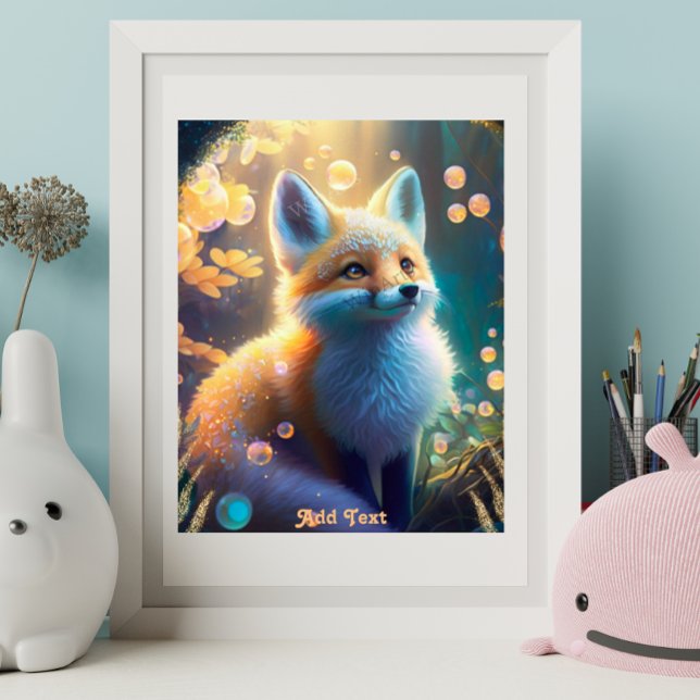 Cute Mystical Fox in Enchanted Forest Personalized Poster (Creator Uploaded)