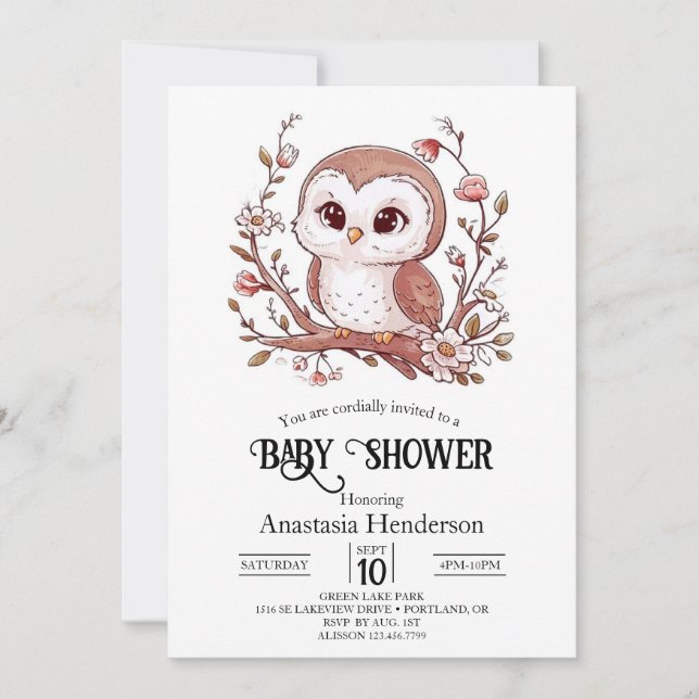 Cute Mystical Owl Baby Shower Invitation (Front)