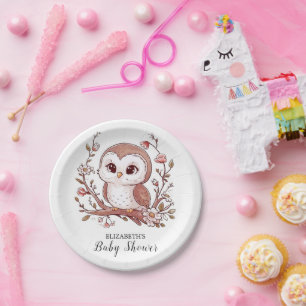 Cute Mystical Owl Baby Shower Paper Plate
