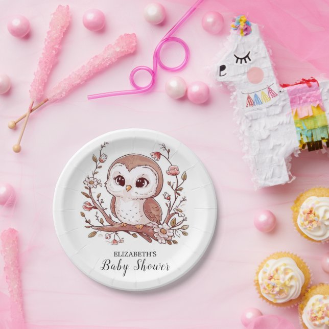 Cute Mystical Owl Baby Shower Paper Plate (Party)