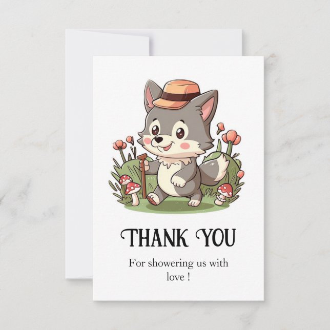 Cute Mystical Wolf Baby Shower Thank You Card (Front)