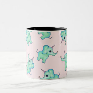 Cute Mythical Girly Unicorn Elephants and Hearts Two-Tone Coffee Mug