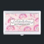 Cute Mythical Pink Unicorn Rainbow Watercolor Business Card Holder<br><div class="desc">This cute and artsy mythical creature pattern is perfect for the playful and fun girl. It features faux printed blush pink, neon pink, and cyan blue hand-drawn and hand-painted watercolor unicorns and rainbows on top of a gradient background. It's girly, trendy, and unique! ***IMPORTANT DESIGN NOTE: For any custom design...</div>