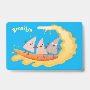 Cute nachos corn chips surfing cartoon badge
