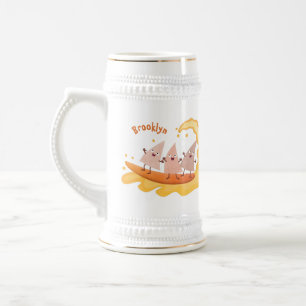 Cute nachos corn chips surfing cartoon beer stein