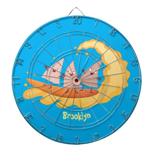 Cute nachos corn chips surfing cartoon dartboard (Front)