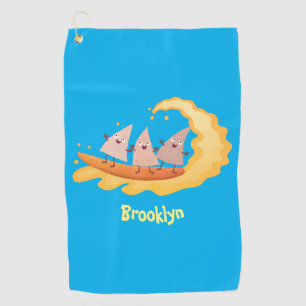 Cute nachos corn chips surfing cartoon golf towel
