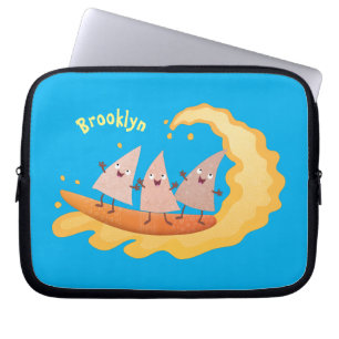 Cute nachos corn chips surfing cartoon laptop sleeve