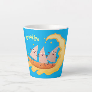 Cute nachos corn chips surfing cartoon latte mug