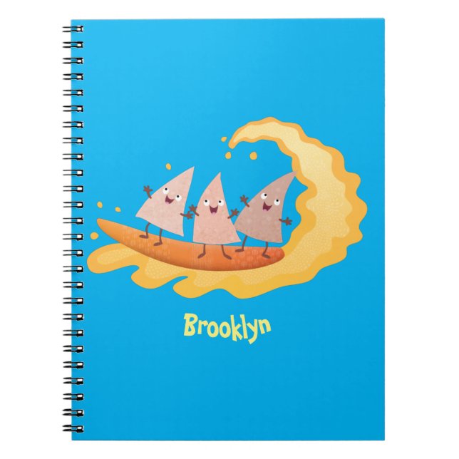 Cute nachos corn chips surfing cartoon  notebook (Front)