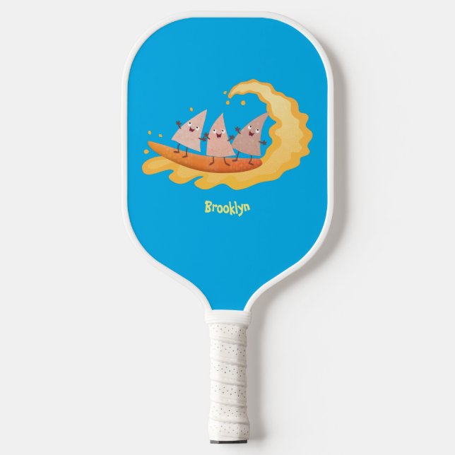 Cute nachos corn chips surfing cartoon  pickleball paddle (Front)