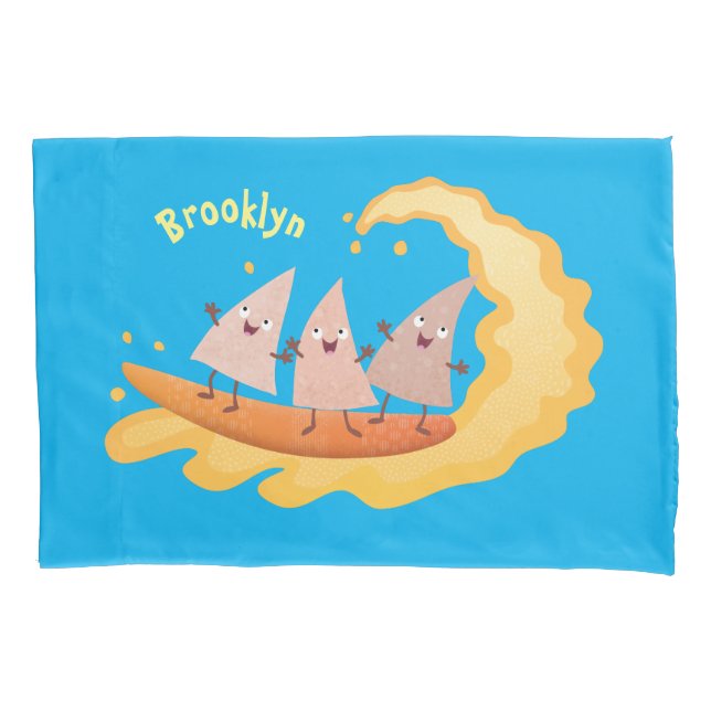 Cute nachos corn chips surfing cartoon pillowcase (Front)