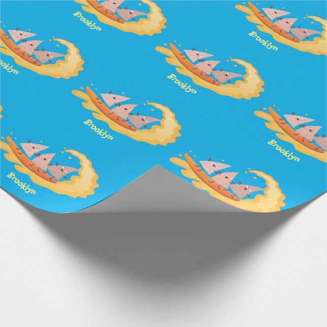 Cute nachos corn chips surfing cartoon wrapping paper (Corner)