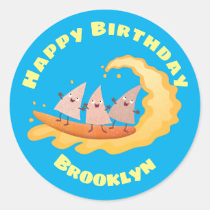 Cute nachos corn chips surfing  classic round stic sticker