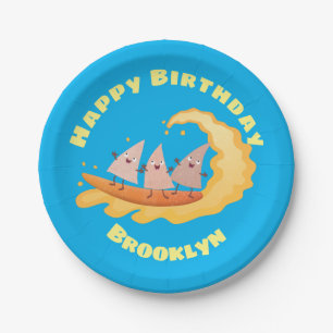 Cute nachos corn chips surfing paper plate