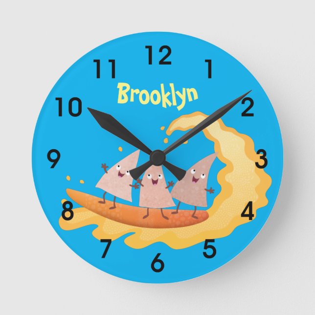 Cute nachos corn chips surfing round clock (Front)