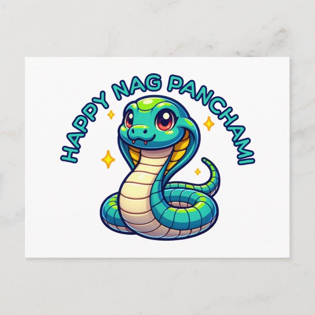 Cute Naga Panchami Blue Cobra Postcard (Front)
