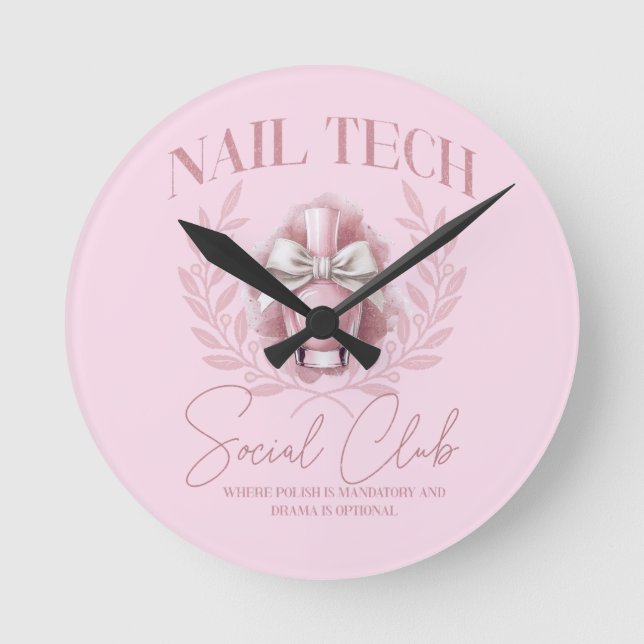 Cute Nail tech Coquette Nail Polish Social Club   Round Clock (Front)
