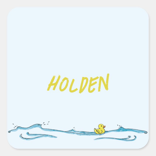 Cute Name Blue Yellow Rubber Duck Square Sticker (Front)