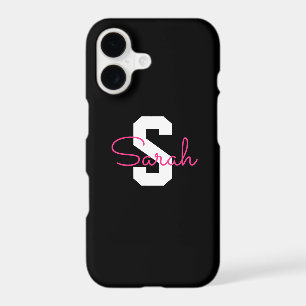 Cute Name & Monogram   Black White & Pink