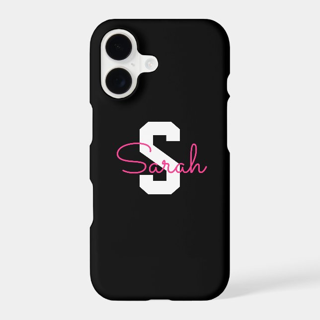 Cute Name & Monogram | Black White & Pink (Back)