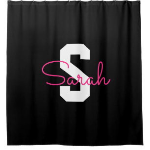 Cute Name & Monogram Black White & Pink