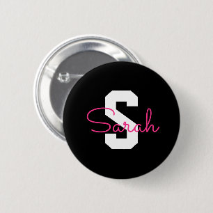 Cute Name & Monogram   Black White & Pink 2 Inch Round Button