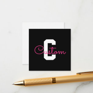 Cute Name & Monogram Black White & Pink Enclosure Card