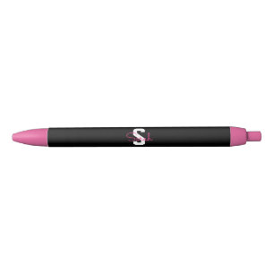 Cute Name & Monogram Black White & Pink Ink Pen