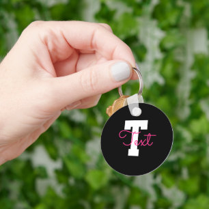 Cute Name & Monogram   Black White & Pink Keychain