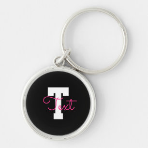 Cute Name & Monogram   Black White & Pink Keychain