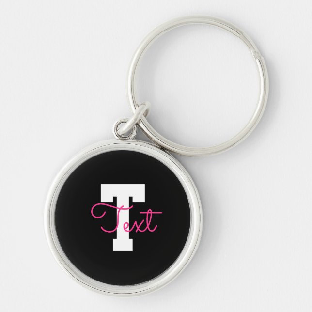 Cute Name & Monogram | Black White & Pink Keychain (Front)