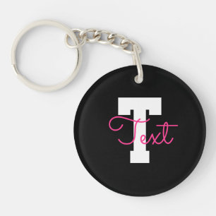 Cute Name & Monogram   Black White & Pink Keychain
