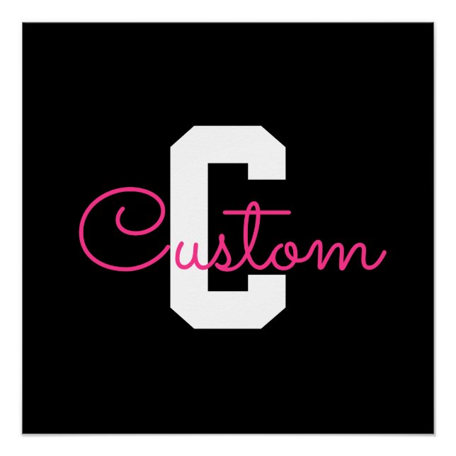 Cute Name & Monogram | Black White & Pink Poster (Front)