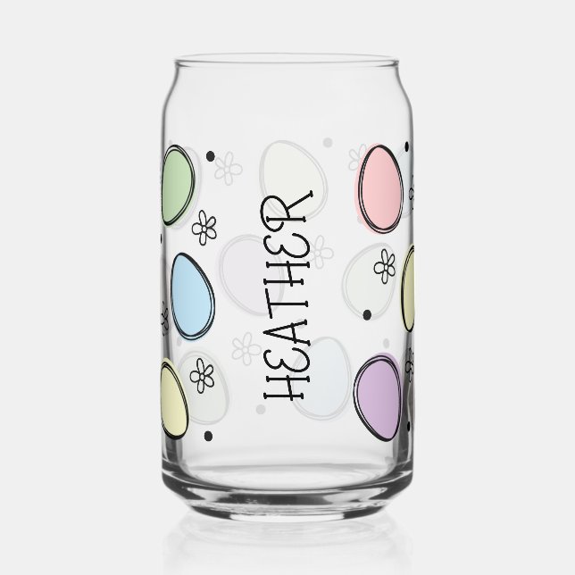 Cute Name Personalization Easter Egg Pattern Can Glass (Front)