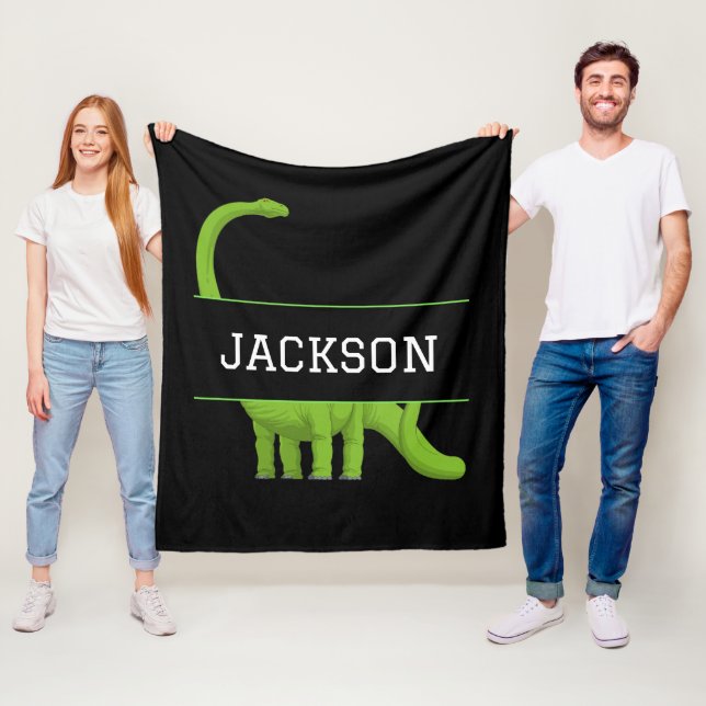 Cute Name Personalized Dinosaur Black Fleece Blanket (In Situ)