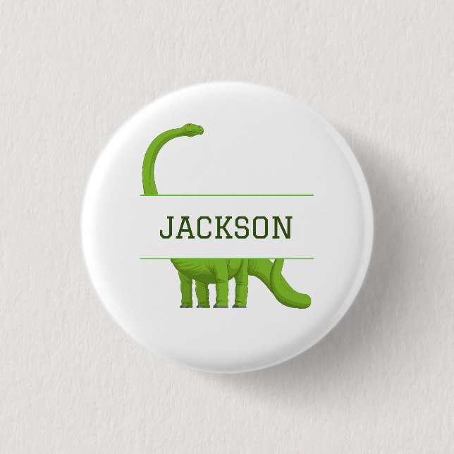 Cute Name Personalized Dinosaur White 1 Inch Round Button (Front)