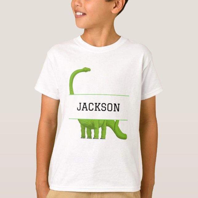 Cute Name Personalized Kids' Dinosaur White T-Shirt (Front)