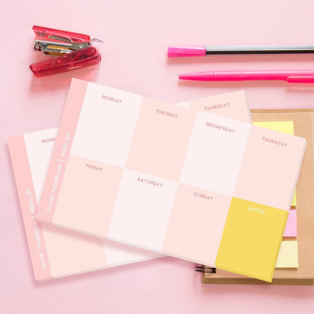 Cute Name Pink Yellow School Weekly Planner Post-it Notes (Creator Uploaded)