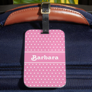 Cute Name Polka Dot Pink and White Luggage Tag